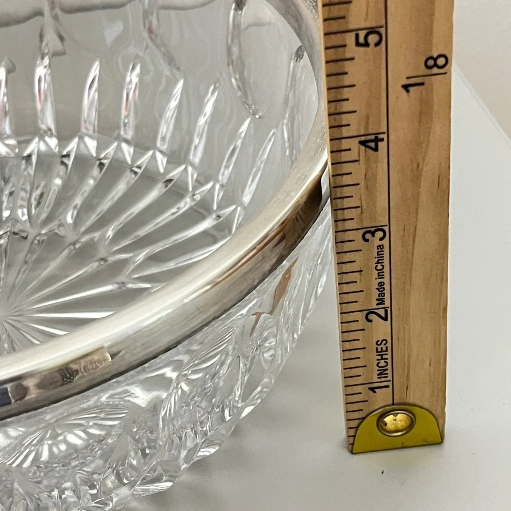Leonard Crystal Crystal Serving Bowl 8 Inch Clear Silver Rim Cut‎ Glass Decor